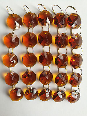 #ad 5pcs lot Crystal Amber 14mm Octagon Bead Chandelier Lamp Parts Prisms Decoration $8.99