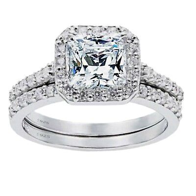 #ad 2 Pcs Womens Princess Cut 925 Sterling Silver Bridal Wedding Engagement Ring Set $24.99