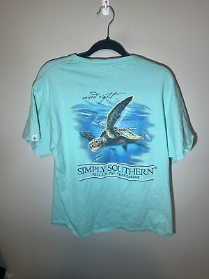 #ad Simply Southern Shirt Womens Large Blue Shortsleeve Turtle Graphic 100% Cotton $13.99