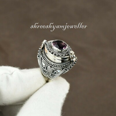 #ad Faceted African Amethyst Gemstone Poison Ring Handmade Openable Ring 925 Sterl $34.67