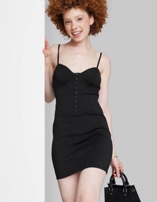 #ad Wild Fable Black Corset Mini Dress Women’s Jrs Size Medium NWT Stretchy $12.99
