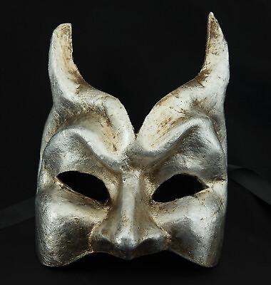 #ad Mask Venice Devil Silver IN Paper Mache Mystery Venetian Diavolo 1003 $57.37