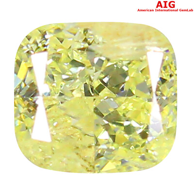#ad 0.41 ct AIG Certified Astonishing SI2 Cushion 4 x 4 mm Fancy Yellow Diamond $382.99