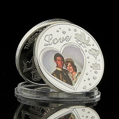 #ad UK Royal British Diana Princess And HRH Prince Charles With Diamond Silver Coin $4.41