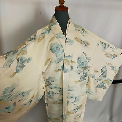 #ad Japanese Kimono Haori jacket Silk Robe Shining Karesansui Wabi Sabi pattern 9327 $18.40