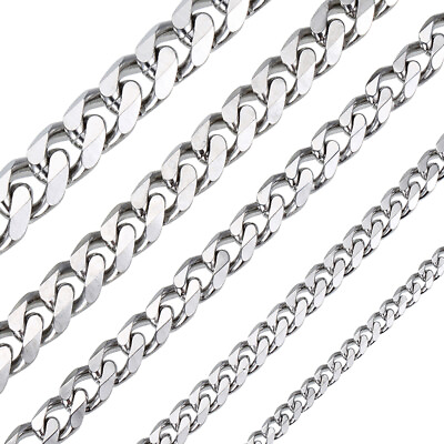 #ad 3 4 6mm Mens Womens Stainless Steel Silver Cuban Curb Chain Necklace Link Choker $6.99