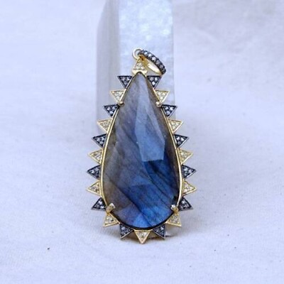 #ad Labradorite Diamond Pendant Unisex Pendant 925 Silver Jewelry Victorian Pendant $71.99