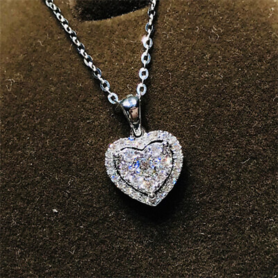 #ad Romantic Heart Cut Cubic Zircon Necklace Pendant Women 925 Silver Filled Jewelry C $2.99