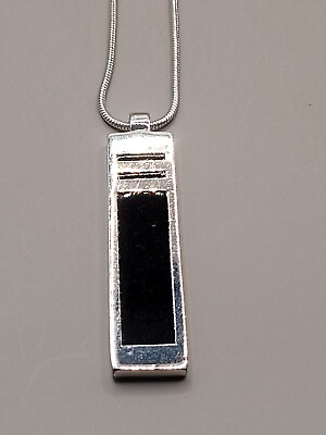 #ad Silver Tone And Black Enamel Rectangle Geometric Pendant Necklace K $9.99