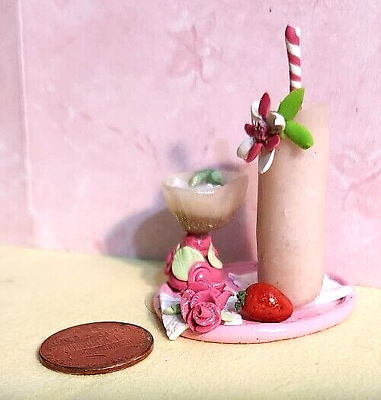#ad 1pc Custom Clay Dollhouse Mini Frozen Margarita amp; Strawberry Daiquiri Cocktail $9.98