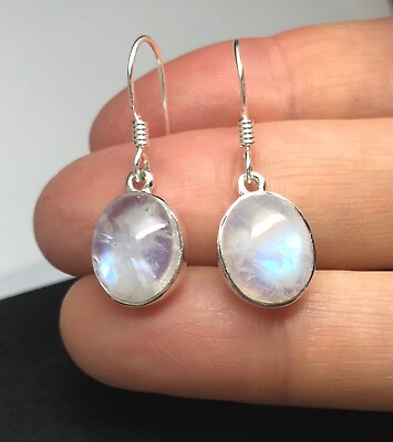 #ad Rainbow Moonstone drop earrings solid Sterling Silver oval 12 x 10mm. Gift box GBP 28.00