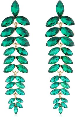 #ad Sparkling Crystal Long Chandelier Dangle Earrings for Women Rhinestone Leaf Dr $38.09