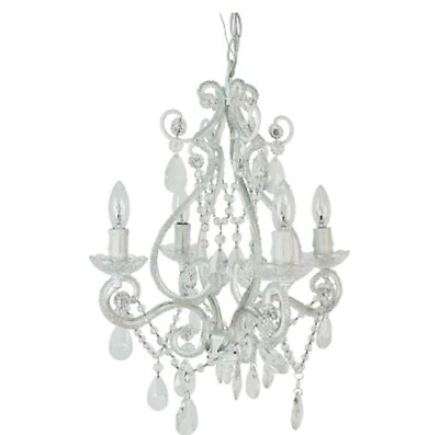 #ad #ad 4 Bulb Crystal White Mini Chandelier w Satin Chain Cover *Brand New* $59.99