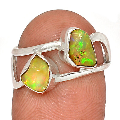 #ad Natural Ethiopian Opal Rough 925 Sterling Silver Ring UY12 s.8.5 CR22441 $18.99