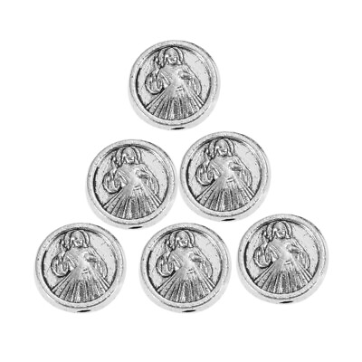 #ad 50pcs Round Silver Alloy Jesus Mary Beads for DIY Jewelry $7.51