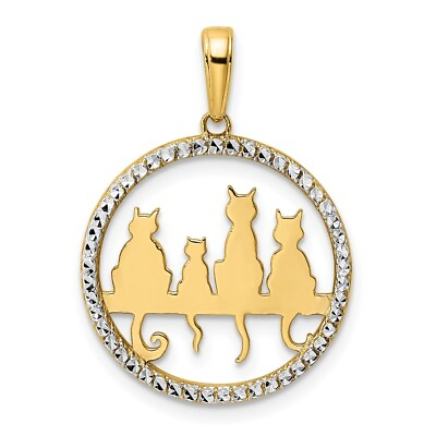 #ad 14k and White Rhodium Cats Sitting on Bench Pendant $267.53