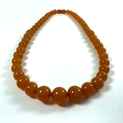 #ad Honey amber beads Soviet jewelry Baltic necklace USSR 62.1 g 24.4 in VTG NATURAL $89.95