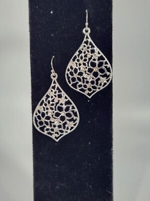 #ad Silver Floral Lace Teardrop Earrings $8.40