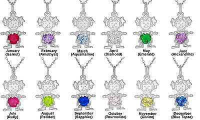#ad Sterling Silver .925 Happy Baby Girl W Birthstones Charm Pendant Made in USA $8.99