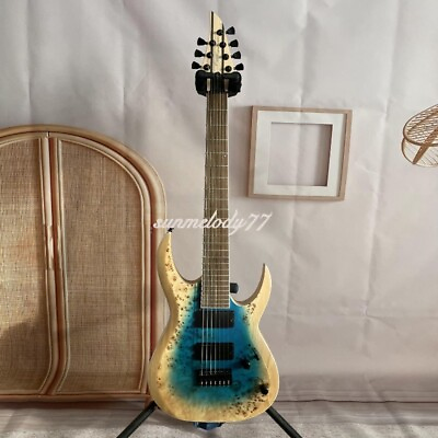 #ad Custom Blue Burl Maple Veneer 7 Strings Electric Guitar HH Pickup Black Hardware $258.40