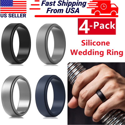#ad 4 Pack Silicone Wedding Engagement Ring Men Women Rubber Band Gym Sports US $4.45