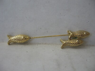 #ad Vintage Gold Tone Fish Fishing Stick Pin Lapel Hat Tie $11.66