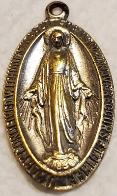 #ad Vintage Virgin Mary Miraculous Medal Catholic Silver Tone Pendant $2.00