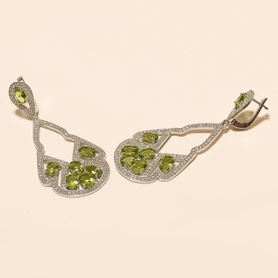 #ad Natural Egyptian Peridot Earrings 925 Sterling Silver Wedding Chandelier Jewelry $58.75