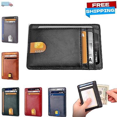 #ad Mens Leather Slim Wallet Credit Card Holder RFID Blocking Pocket ID Money PU US $8.69