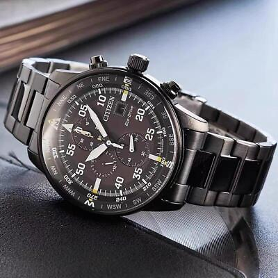 #ad Men#x27;s Aviator Chronograph Black Dial Eco drive Watch New Luxury Calendar Quartz $35.00