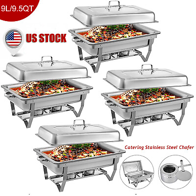#ad 4 PK Catering Stainless Steel Chafer Chafing Dish Sets 8QT Party Pack Full Size $116.38