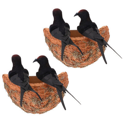 #ad 2 Sets Simulated Swallow Nest Home Accents Decor Bird Ornament Artificial $14.27