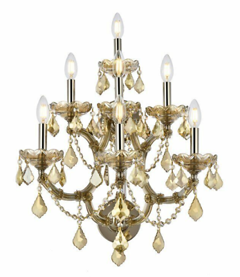 #ad Golden Teak Frame and Crystal Vanity Foyer Dining Room Wall Sconce Light Fixture $726.00