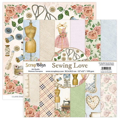 #ad Double sided scrapbooking paper set 12quot;x12quot; 12 sh Sewing Love ScrapBoys $14.99