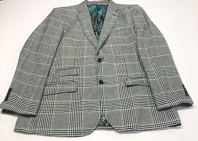 #ad Alan Flusser Italian Wool Plaid Blazer Sport Coat Jacket Grey Check 42R $79.99