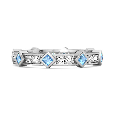 #ad 2 MM Square Swiss Blue Topaz Gemstone Princess 925 Sterling Silver Art Deo Ring $46.39
