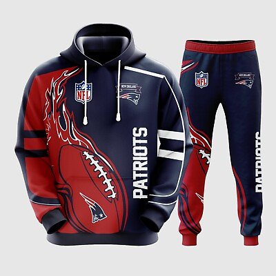 #ad Patriots New England Men#x27;s Tracksuit 2pcs Football Sweatsuit Hoodie Sweatpants $37.99
