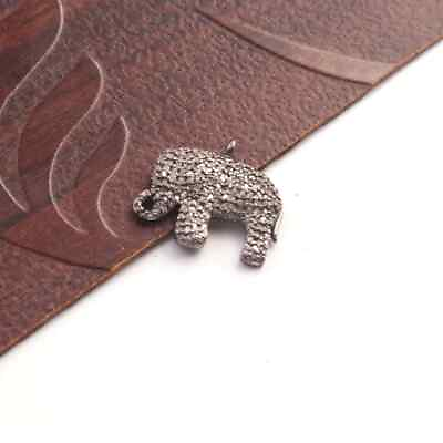 #ad 1 Pc Pave Diamond Elephant Charm pendant 925 Sterling Silver 17mmx20mm $41.99