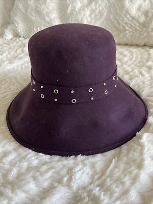 #ad Vintage Betmar New York Wool Hat Women#x27;s Bucket Purple Banded Silver Accents $27.87