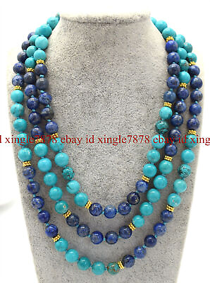 #ad Natural 8mm Lapis Lazuli amp; Blue Turquoise Round Gemstone Beads Necklace 18 50quot; $6.99