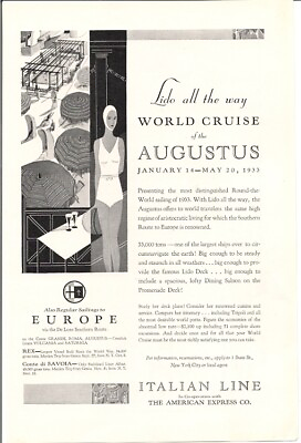 #ad Italian Line Lido All the Way World Cruise of the Augustus Vintage Ad $8.50