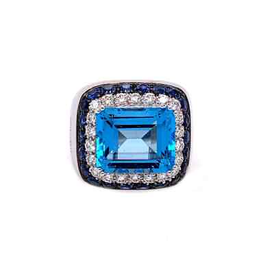 #ad Wonderful 9.90 CT Blue Topaz amp; Sapphire With White CZ Fantastic Ring In 925 SS $225.00