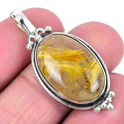 #ad Natural Golden Rutile Gemstone Jewelry 925 Sterling Silver Pendant For Women $15.99