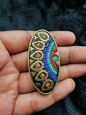 #ad Tibetan Nepalese Brass Handmade Bead With Turquoise Coral And Lapis Lazuli Stone $40.00