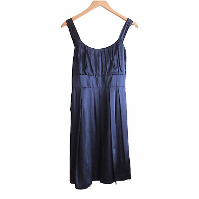 #ad Suzi Chin for Maggie Boutique Blue Silk Dress Size 6 Sleeveless Pleated Classic $14.94