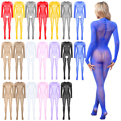 #ad Womens Bodystocking Glossy Jumpsuit See Through Bodysuit Babydoll Nightwear $13.15