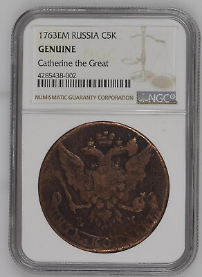 #ad NGC GENUINE Catherine the Great 5 Kopek Copper LARGEST CIRCULATING COIN LG $63.19