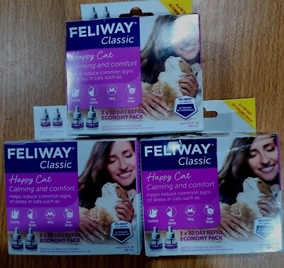 #ad Lot Of 3 Two Pack Feliway Classic Happy Cat 30Day Diffuser Refill EXP2027 $70.25