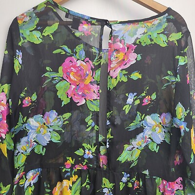 #ad Vtg 90s XL Floral Sheer Made USA Cover Up Tunic Bright Flowers Vacation Beach $24.98