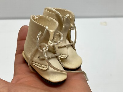 #ad VINTAGE Antique DOLL Accessories Doll Shoes old stock cute style cream BOOTS $6.99